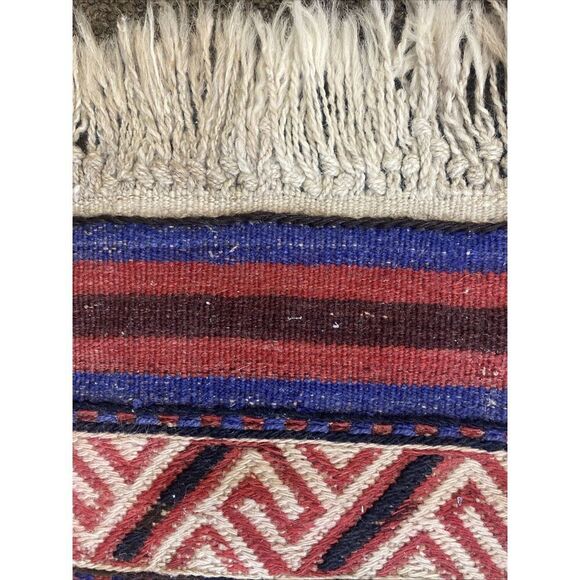 Vintage Afghan Flat weave Woven Wool Nomadic Rug Red Blue Geometric 55” x 29” - Picture 9 of 15